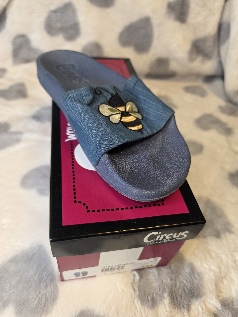 Sam Edelman Kids Navy Slide Sandals with Bee & Gold Crown - Picture 2 of 13